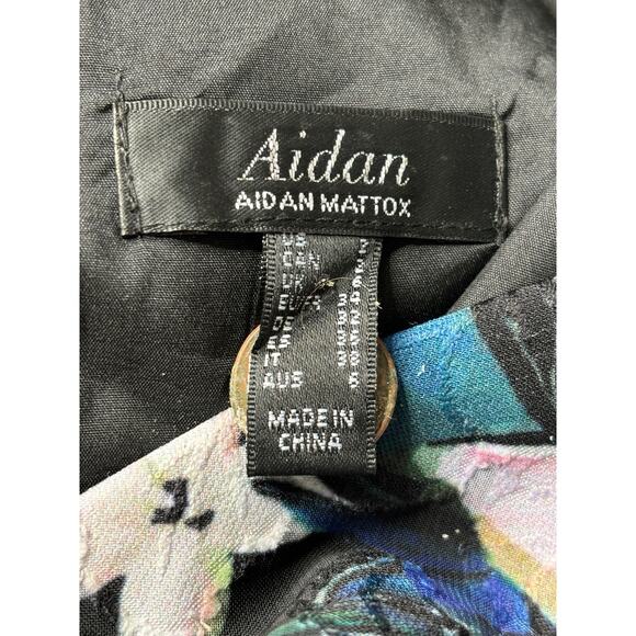 Aidan Printed Burnout Cocktail Dress In Black Multi Size 2 Floral Ruffle Hi Low - Picture 7 of 11